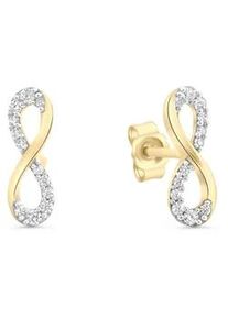 Paar Ohrstecker Vivance "333/- Gelbgold glanz bicolorZirkonia Infinity", bunt (mehrfarbig, wei&szlig;), Ohrringe, Damen, one-size, Gold