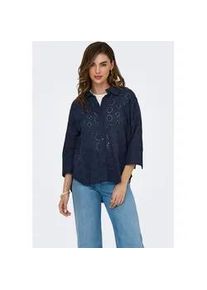 Jacqueline de Yong Hemdbluse JDY "JDYTALLIE 3/4 LONG SHIRT WVN NOOS", Damen, Gr. XS, schwarz (schwarz iris), Spitze, Obermaterial: 100% Baumwolle, unifarben, regular fit Po-bedeckend, angesetztes B&uuml;ndchen, Blusen Hemdbluse, mit Lochstickerei-Detail