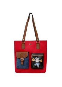 Umh&auml;ngetasche DOGO "Multi Pocket Bag Shopper-Tasche Cat And Mouse Damen", Damen, Gr. B/H/T: 36cm x 8cm onesize, rot, Taschen Umh&auml;ngetasche, Handgefertigt