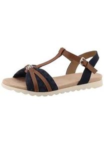 Riemchensandale Tom Tailor, Damen, Gr. 39, blau (navy, braun), Lederimitat, Textil, kontrastfarbene Details, mehrfarbig, Schuhe Riemchensandale, Sommerschuh, Riemchensandale, Sandalette mit T-Riemen