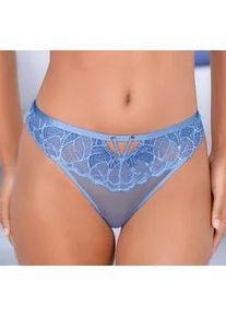 String Lascana "Alicia", Damen, Gr. 36/38, blau (kornblumenblau), Microtouch, Obermaterial: 84% Polyamid, 16% Elasthan, Unterhosen String, mit sch&ouml;nem Bund aus feiner Spitze
