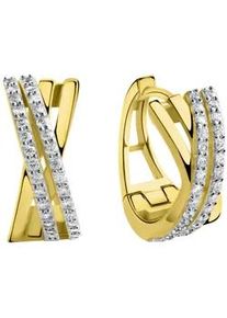 Paar Creolen Vivance "375/- Gelbgold bicolor glanz Zirkonia", bunt (mehrfarbig, wei&szlig;), Ohrringe, Damen, one-size, Gold