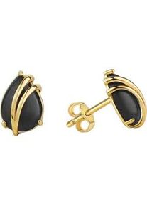Paar Ohrstecker Vivance "375/- Gelbgold glanz Onyx", gelb (gelb, schwarz), Ohrringe, Damen, one-size, Gold