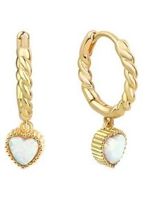 Paar Creolen Vivance "925/- Sterling Silber vergoldet synth. Opal", gelb (gelb, wei&szlig;), Ohrringe, Damen, one-size, Silber 925 (Sterlingsilber)