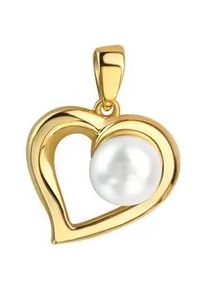 Kettenanh&auml;nger Vivance "925/- Sterling Silber vergoldet Herz S&uuml;&szlig;wasserperle", gelb, Schmuckanh&auml;nger, Damen, one-size, Silber 925 (Sterlingsilber), 1,8 g, Kettenanh&auml;nger