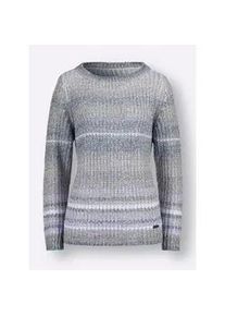 Strickpullover Casual Looks "Pullover", Damen, Gr. 50, beige (taupe, jeansblau, gestreift), 100% Polyacryl, gemustert, gestreift, mehrfarbig, Pullover Strickpullover