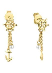 Paar Ohrh&auml;nger Vivance "925/- Sterling Silber vergoldet Anker und Rad mit Zirkonia", gelb (gelb, wei&szlig;), Ohrringe, Damen, one-size, Silber 925 (Sterlingsilber)