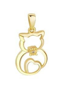 Kettenanh&auml;nger Vivance "925/- Sterling Silber vergoldet Katze Zirkonia", gelb, Schmuckanh&auml;nger, Damen, one-size, Silber 925 (Sterlingsilber), 1 g, Kettenanh&auml;nger