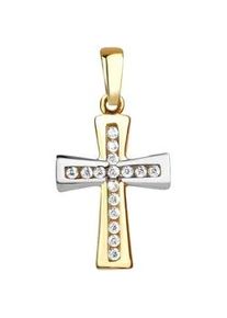 Kettenanh&auml;nger Vivance "375/- Gelbgold bicolor Kreuz Zirkonia", bunt (mehrfarbig), Schmuckanh&auml;nger, Damen, one-size, Gold, 0,8 g, Kettenanh&auml;nger