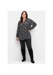 Longbluse sheego, Damen, Gr. 44, schwarz-wei&szlig; (schwarz, wei&szlig; gemustert), 100% Viskose, Paisley, gebl&uuml;mt, gemustert, mehrfarbig, V-Ausschnitt, Blusen Longbluse