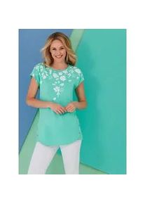 Longshirt "Longshirt", Damen, Gr. 56, bunt (blaugr&uuml;n, wei&szlig;), 100% Baumwolle, gebl&uuml;mt, gemustert, mehrfarbig, Rundhals, Shirts Longshirt