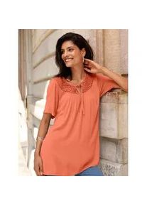 Longbluse Classic Basics, Damen, Gr. 38, orange (papaya), 100% Viskose, unifarben, Rundhals, Blusen Longbluse
