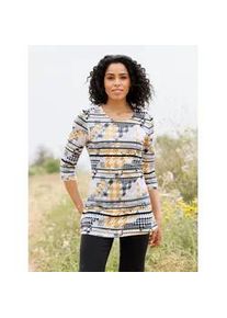 Longshirt Classic Basics "Longshirt", Damen, Gr. 50, grau (ocker, graphit, bedruckt), 100% Baumwolle, Hahnentrittmuster, gemustert, kariert, mehrfarbig, Rundhals, Shirts Longshirt