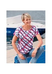 Schlupfbluse Classic Basics, Damen, Gr. 38, rot (ecru, rot, bedruckt), 100% Polyester, gemustert, kariert, mehrfarbig, Rundhals, Blusen Schlupfbluse