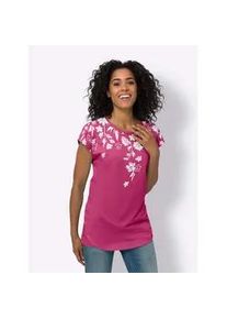 Longshirt "Longshirt", Damen, Gr. 56, pink (fuchsia, wei&szlig;), 100% Baumwolle, gebl&uuml;mt, gemustert, mehrfarbig, Rundhals, Shirts Longshirt