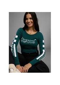 Langarmshirt Kangaroos, Damen, Gr. 32/34, gr&uuml;n (dunkelgr&uuml;n), Rippware, Obermaterial: 100% Baumwolle, figurbetont h&uuml;ftbedeckend, Rundhals, Shirts Langarmshirt, Langarm, sehr figurbetonte Passform, aus Baumwolle