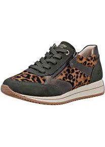 Keilsneaker Remonte, Damen, Gr. 41, gr&uuml;n (khaki, leo), Leder, Lederimitat, Schuhe, Schn&uuml;rschuh, Halbschuh, Casual-Sneaker mit Innenrei&szlig;verschluss