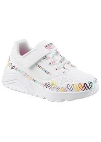 Sneaker Skechers "UNO LITE", Damen, Gr. 32, bunt (wei&szlig;, multi), Lederimitat, kontrastfarbene Details, Schuhe Sneaker, Klettschuh mit bunten Herzen, Gr&ouml;&szlig;enschablone zum Download