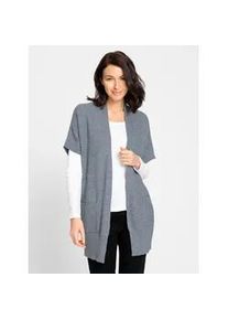 Longstrickjacke Inspirationen, Damen, Gr. 42, blau (rauchblau, meliert), 100% Baumwolle, meliert, Strickjacken Longstrickjacke