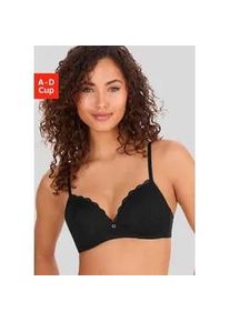 Bralette-BH Lascana "Alicia", Damen, Gr. 75, Cup B, schwarz, Spitze, Obermaterial: 50% Polyamid, 44% Polyester, 6% Elasthan, BHs, ohne B&uuml;gel mit feiner Spitze mit Bl&auml;ttermotiv, Dessous