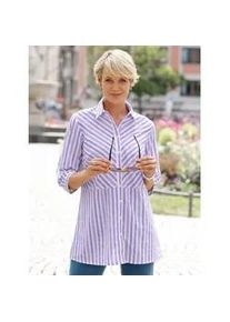 Longbluse Classic Basics, Damen, Gr. 48, lila (lavendel, wei&szlig;, gestreift), 100% Baumwolle, gemustert, gestreift, mehrfarbig, Blusen Longbluse