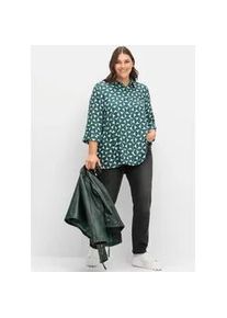 Longbluse sheego, Damen, Gr. 52, gr&uuml;n (tiefgr&uuml;n, gemustert), 100% Lyocell TENCELTM, gemustert, Blusen Longbluse