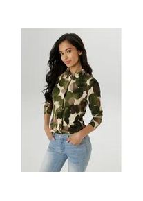 Hemdbluse Aniston SELECTED, Damen, Gr. 44, khaki, gr&uuml;n, beige, camel, braun, Single Jersey, Obermaterial: 95% Viskose, 5% Elasthan, bedruckt, gemustert, figurumspielend h&uuml;ftbedeckend, Blusen Hemdbluse, mit in sich verlaufenden Kreisen Allover