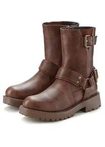 Bikerboots Lascana, Damen, Gr. 39, braun, Obermaterial: 100% Lederimitat. Decksohle: 100% Lederimitat. Futter: 100% Lederimitat. Laufsohle: 100% Synthetik, unifarben, Schuhe Bikerboots, mit trendigen Zierschnallen, Stiefel, Stiefelette