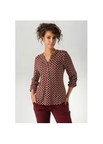 Schlupfbluse Aniston CASUAL, Damen, Gr. 44, schwarz-wei&szlig; (schwarz, wei&szlig;, rot, dunkelbraun, hellbraun), Single Jersey, Obermaterial: 95% Viskose, 5% Elasthan, bedruckt, gemustert, l&auml;ssig geschnitten h&uuml;ftbedeckend, V-Ausschnitt, 1-Knopf-Manschette, Blusen Schlupfbluse, mit ausdrucksvollem Retro-Druck