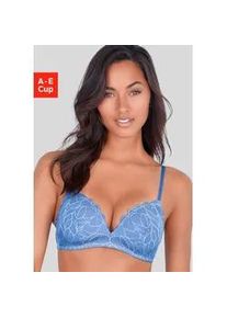 Bralette-BH Lascana "Alicia", Damen, Gr. 80, Cup B, blau (kornblumenblau), Spitze, Obermaterial: 50% Polyamid, 44% Polyester, 6% Elasthan, BHs, ohne B&uuml;gel mit feiner Spitze mit Bl&auml;ttermotiv, Dessous