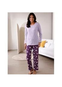 Schlafanzug, Damen, Gr. 56/58, bunt (flieder, traube, bedruckt), 100% Baumwolle, Homewear-Sets Schlafanzug