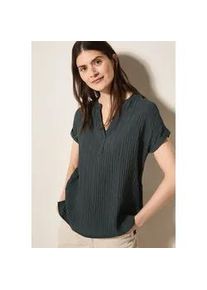 Kurzarmbluse Cecil, Damen, Gr. XS (36), gr&uuml;n (slate khaki), Web, Obermaterial: 70% Viskose, 30% Polyamid, unifarben, gerade h&uuml;ftbedeckend, V-Ausschnitt, Aufschlag, Blusen, mit geschlitztem Ausschnitt und Streifenstruktur