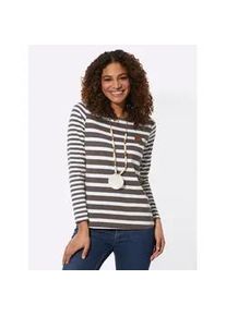 T-Shirt Casual Looks "Shirt", Damen, Gr. 40, grau (dunkeltaupe, wei&szlig;, geringelt), 100% Baumwolle, gemustert, gestreift, mehrfarbig, Rundhals, Shirts T-Shirt