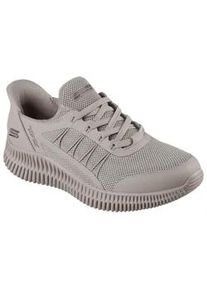 Sneaker Skechers "BOBS GEO LITE-FIXED EDGE", Herren, Gr. 45, grau (taupe), Lederimitat, Textil, Schuhe Sneaker, Freizeitschuh, Trainingsschuh mit Slip-ins