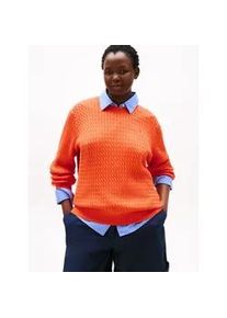 Strickpullover Tommy Hilfiger Curve "CRV CO CABLE FINE GG C-NK LS SWT", Damen, Gr. 50, orange (brilliant orange), Strick, Obermaterial: 100% Baumwolle, unifarben, figurbetont normal, Rundhals, Rippstrickb&uuml;ndchen, Pullover Strickpullover, in gro&szlig;en Gr&ouml;&szlig;en, mit Zopfmuster