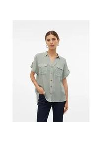 V&eacute;ro Moda Kurzarmbluse VERO MODA "VMBUMPY S/S SHIRT WVN GA NOOS", Damen, Gr. S, wei&szlig; (laurel wreath stripes:snow wei&szlig;), Web, Obermaterial: 100% Viskose, gestreift, regular fit normal, V-Ausschnitt, mit Aufschlag, Blusen, Viskose, regular fit