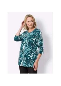 Longshirt Classic Basics "Longshirt", Damen, Gr. 50, blau (aquapetrol, ecru, bedruckt), 100% Baumwolle, gemustert, mehrfarbig, Rundhals, Shirts Longshirt