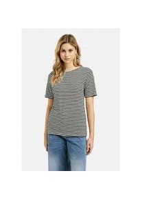 Rundhalsshirt Milano Italy, Damen, Gr. S, schwarz, Single Jersey, Material: 100% Baumwolle, gestreift, regular fit normal, U-Boot-Ausschnitt, eingesetzt gerader Abschluss, Shirts Rundhalsshirt, aus Baumwolle