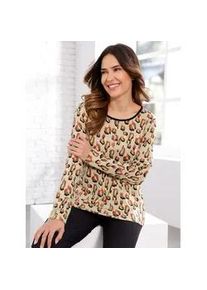 Langarmshirt "Freizeitshirt", Damen, Gr. 50, braun (braun, bedruckt), 100% Baumwolle, gemustert, mehrfarbig, Rundhals, Shirts Langarmshirt