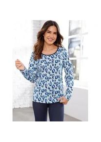 Langarmshirt "Freizeitshirt", Damen, Gr. 50, blau (hellblau, bedruckt), 100% Baumwolle, gemustert, mehrfarbig, Rundhals, Shirts Langarmshirt