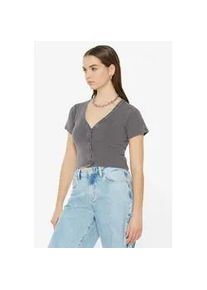 V-Shirt Harlem Soul, Damen, Gr. XL, grau, Rippware, Material: 100% Baumwolle, unifarben, slim fit kurz, V-Ausschnitt, eingesetzt gerader Abschluss, Shirts, aus Baumwolle