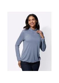 Stehkragenshirt Classic Basics "Stehkragen-Shirt", Damen, Gr. 52, blau (taubenblau), 100% Viskose, unifarben, Shirts Stehkragenshirt