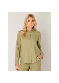 Hemdbluse Base Level "Yael", Damen, Gr. 46, soft army, Single Jersey, Obermaterial: 55% Leinen, 45% Viskose, regular fit normal, Blusen Hemdbluse