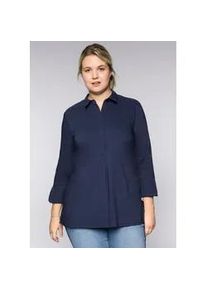 Longbluse sheego, Damen, Gr. 42, blau (marine), 70% Baumwolle, 27% Polyamid, 3% Elasthan, unifarben, Blusen Longbluse