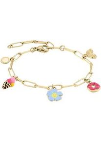 Armband Cool Time "Schmuck Edelstahl Armkette The Cool Charm", gold (gelbgoldfarben, pink, rosa, gelb, hellblau, schwarz), Armb&auml;nder, M&auml;dchen, 17cm, Edelstahl, Armband