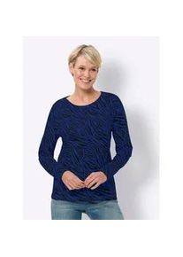 Langarmshirt Classic Basics "Langarm-Shirt", Damen, Gr. 54, blau (royalblau, schwarz, bedruckt), 100% Baumwolle, bedruckt, gemustert, Rundhals, Shirts Langarmshirt