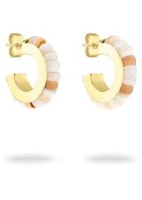 Paar Creolen Tamaris "Schmuck Geschenk Edelstahl Ohrringe All About Beads", gold (gelbgoldfarben, wei&szlig;, beige, natur, wei&szlig;, beige, natur), Ohrringe, Damen, 20mm, Edelstahl, mit Naturstein