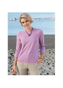 3/4-Arm-Shirt Casual Looks "Ringelshirt", Damen, Gr. 36, lila (violett), 95% Baumwolle, 5% Elasthan, gemustert, gestreift, mehrfarbig, U-Boot-Ausschnitt, Shirts 3/4-Arm-Shirt