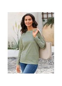 Langarmshirt Casual Looks "Shirt", Damen, Gr. 40, bunt (schilf, marine, geringelt), 100% Baumwolle, gemustert, gestreift, mehrfarbig, U-Boot-Ausschnitt, Shirts Langarmshirt