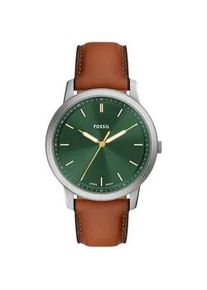 Quarzuhr Fossil "MINIMALIST 3H", braun (cognacfarben, gr&uuml;n), Armbanduhren, Herren, Quarzuhr, Armbanduhr, Herrenuhr, Lederarmband, analog